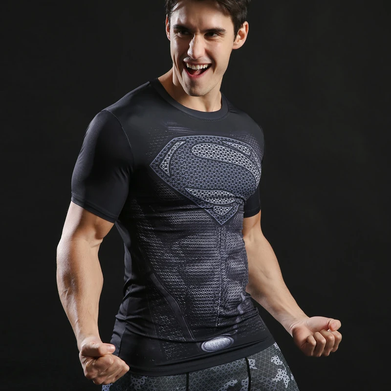 

Superman Tshirts Men Compression Shirts Batman Tops The Flash T-shirts Fitness Crossfit Tees Bodybuilding camiseta rashguard