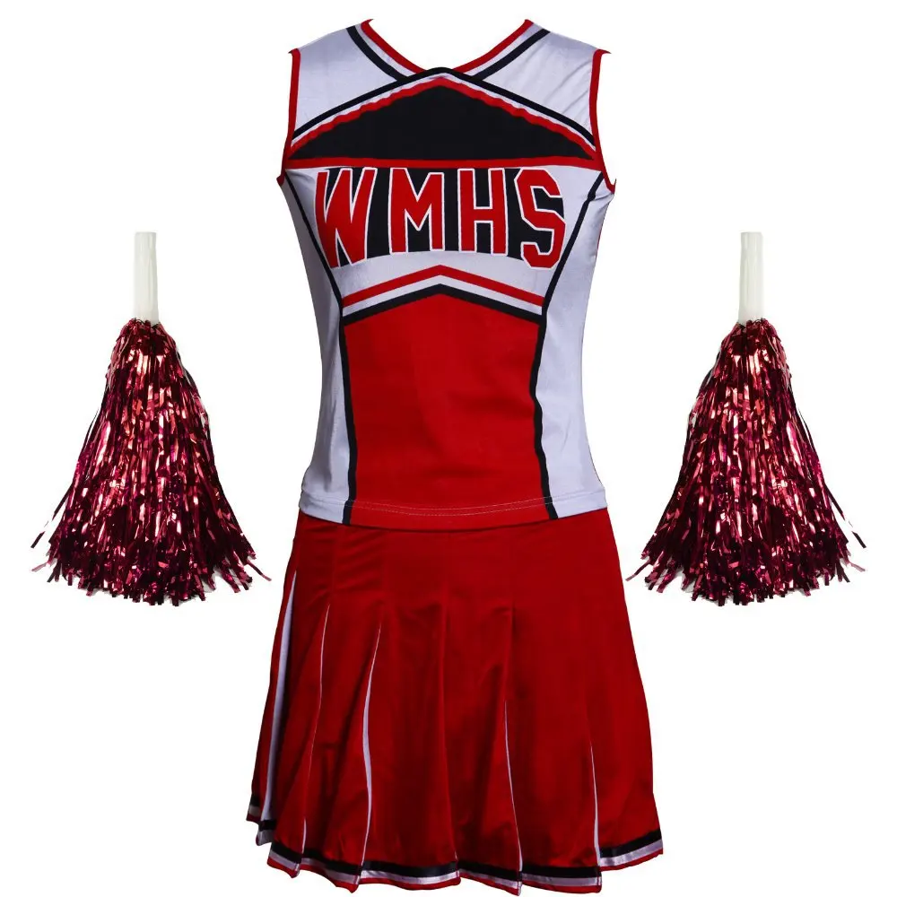 

Free Shipping Hot Selling Ladies Costume Fancy Dress Up Red Cheerleader glee school girl costume top+skirt s-3xl