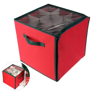 

NICEXMAS Holiday Christmas Ornament Storage Chest with 3 Trays Holds Up to 27 Ornaments Balls with Dividers (Red)