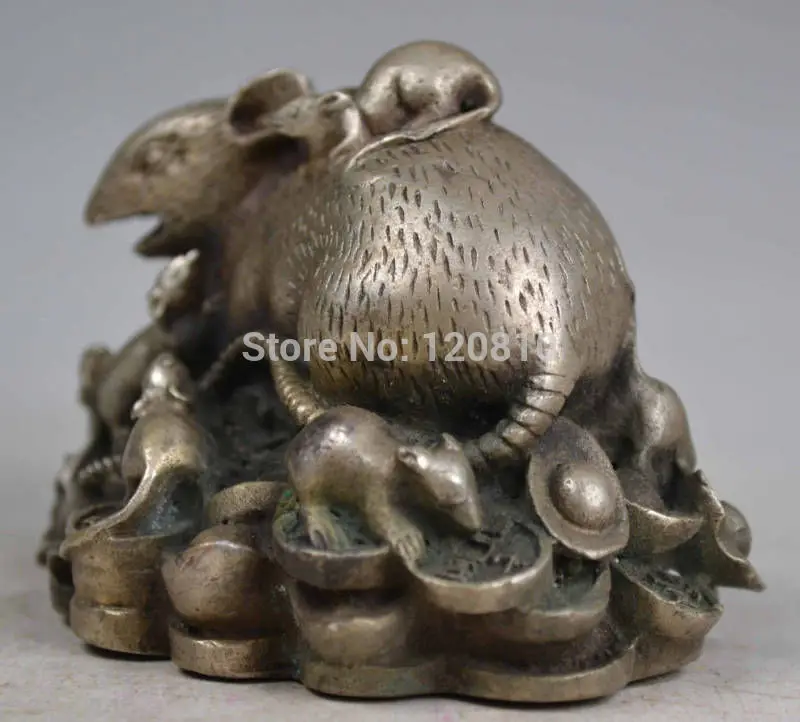 

Old Collectibles Decorate Handmade Copper Silver Mice Statue / Ornament