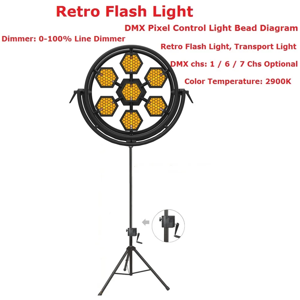 

Hexagon Or Round Optional 1XLot Newest 7X300W Halogen Lamp Retro Flash Light LCD Display With Light Stands 3/5 Pin XLR Connector