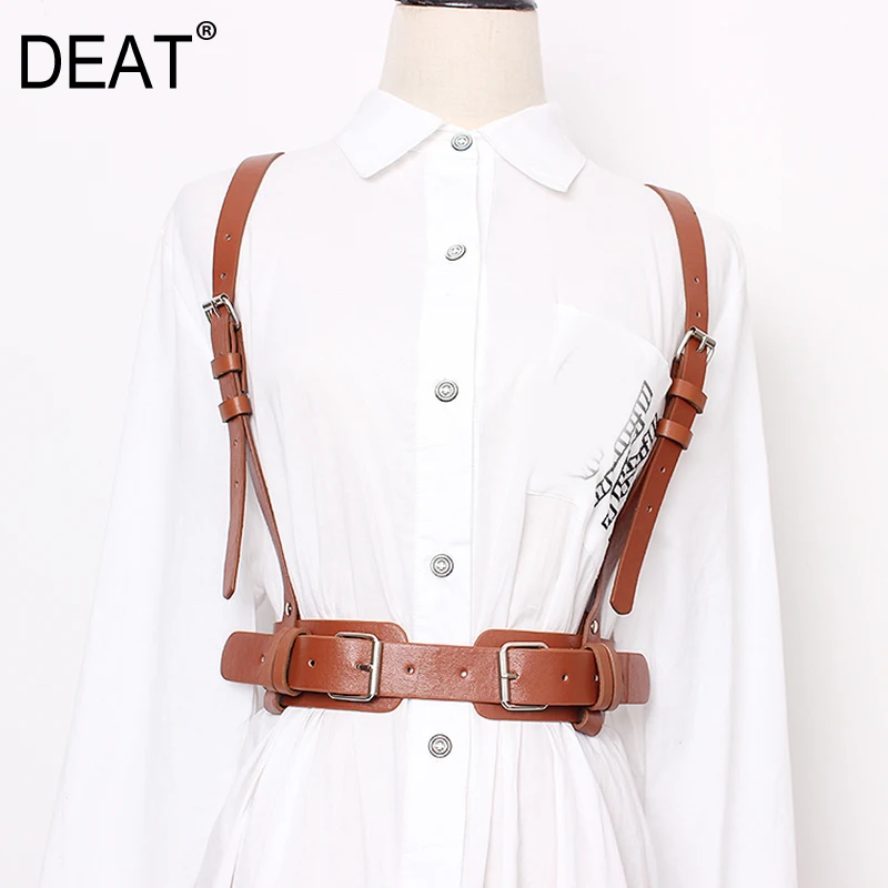 

[DEAT] 2019 New Autumn Winter Pu Leather Black Buckle Cross Bandage Personality Strap Belt Women Fashion Tide All-match JT47