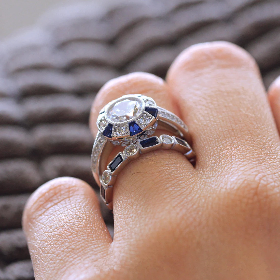 Мода 2 шт./компл. Роскошный Синий Циркон Обручальное кольцо для женщин серебрение циркониевое кольцо украшение