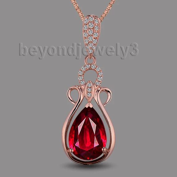 

Fashion Jewelry Pear 8x12mm 14Kt Rose Gold Dia Ruby Engagement Necklace Pendant WP010