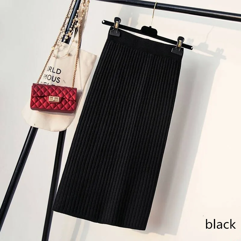 Hanyiren jupe crayon taille haute 2019 automne hiver femmes élégant tricoté moulante jupe noir solide dames tenue de bureau jupes 2 Hanyiren jupe crayon taille haute 2019 automne hiver femmes élégant tricoté moulante jupe noir solide dames tenue de bureau jupes 2