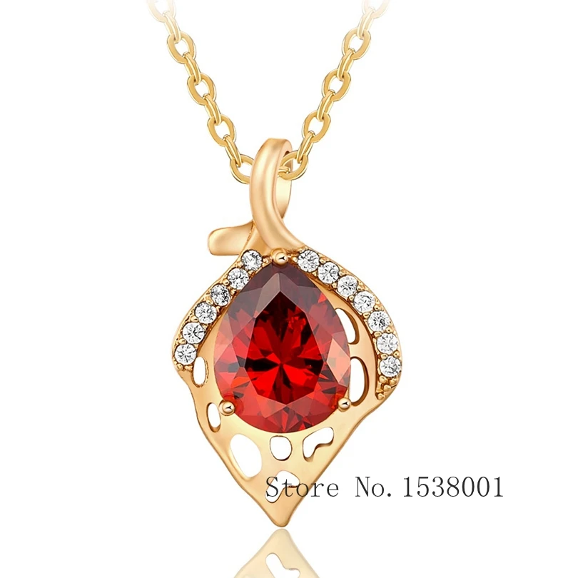 Stunning Red Pendant Yellow Gold Filled Womens Necklace Pendant Chain