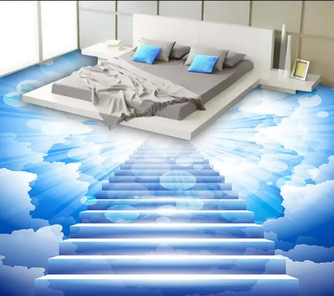 

3D floor self adhesive custom waterproof 3d floor photo clouds ladder 3d floor murals