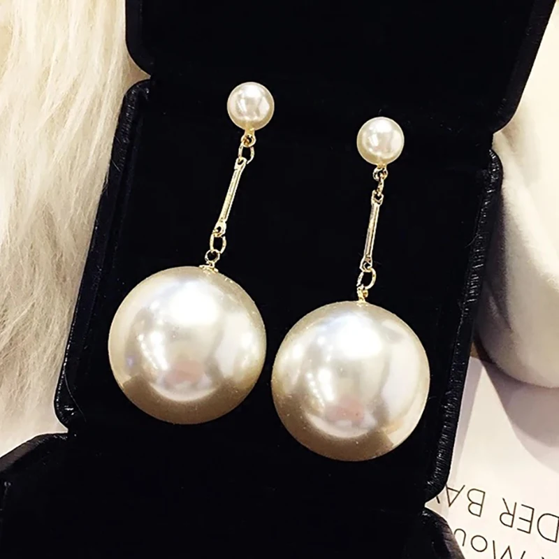 Elegant Double Large Faux Pearl Earrings For Wedding Bride Elegant Double Large Faux Pearl Earrings For Wedding Bride Party Ball Bead Pendant Dangle Bijoux Jewelry 2018 In Drop From