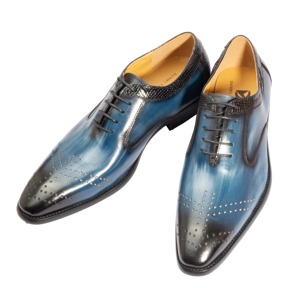 Осенние муж туфли мужская обувь ручной работы свадебное платье натуральная кожа для офиса синий оксфорды мужские ботинки