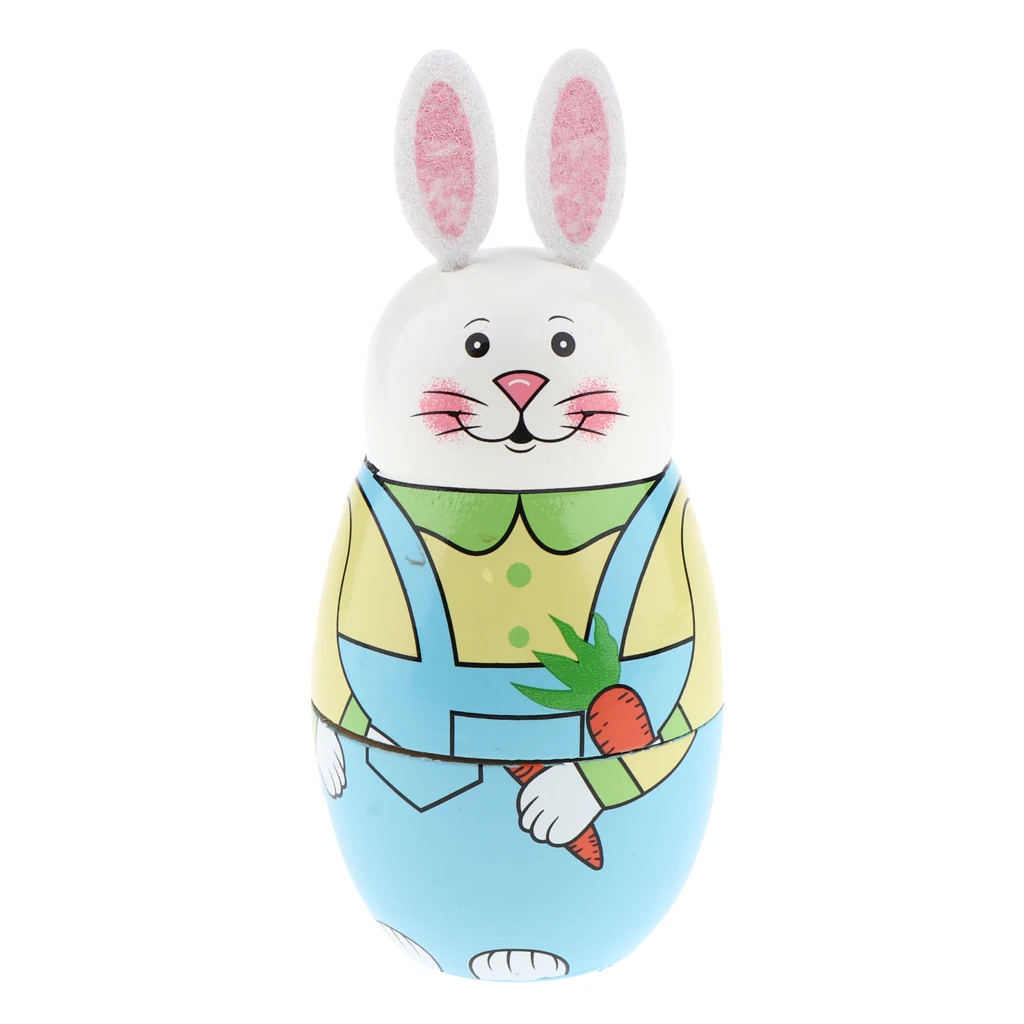 Lovely 5 Pieces Wooden Cute Hand Animal Painted Russian Nesting Dolls Table Decoration Kids Birthday Gifts Rabbit
