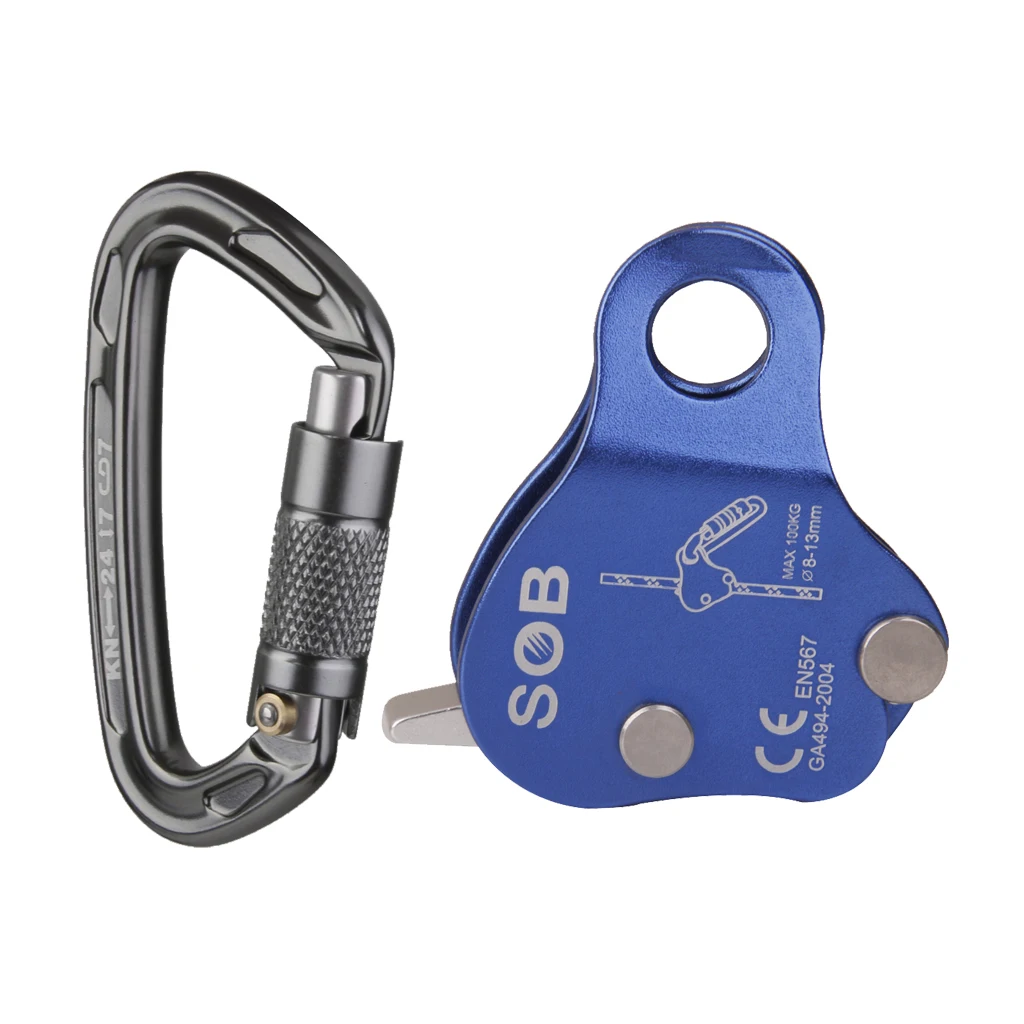 

24KN Aluminum D-ring Locking Carabiner with 8mm -13mm Rope Grab Protecta Rock Climbing Fall Protection Safety Rescue Gear