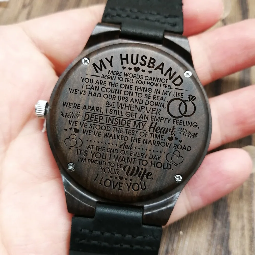 

To My Husband-I Am Proud To Be Your Wife Engraved Wooden Watch Men Watch Luxury Watches Birthday Holiday Anniversary Gifts