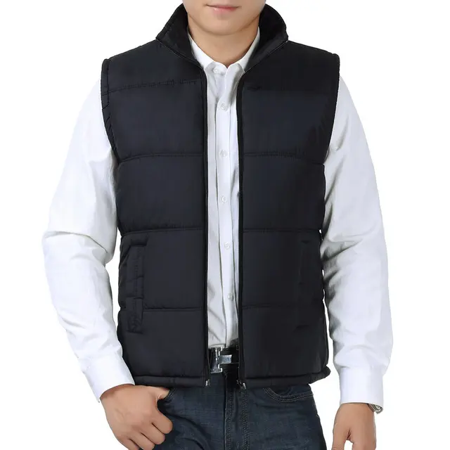 Winter Man Casual Puffer Vest Black Navy Blue Plain Quilted Waistcoat