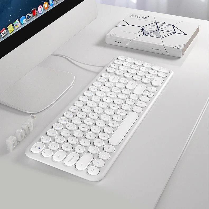 B.O.W 100 клавиш провод/беспроводная Тонкая клавиатура, ультра-тонкая USB Мультимедийная мини-клавиатура(круглые клавиши) для ПК/компьютера/ноутбука/Mac - Цвет: White