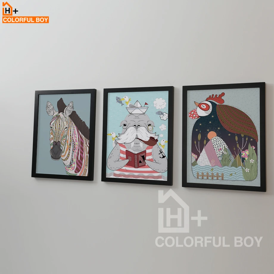 COLORFULBOY Ayam Ikan Zebra Dinding Seni Cetak Hewan Kartun Poster