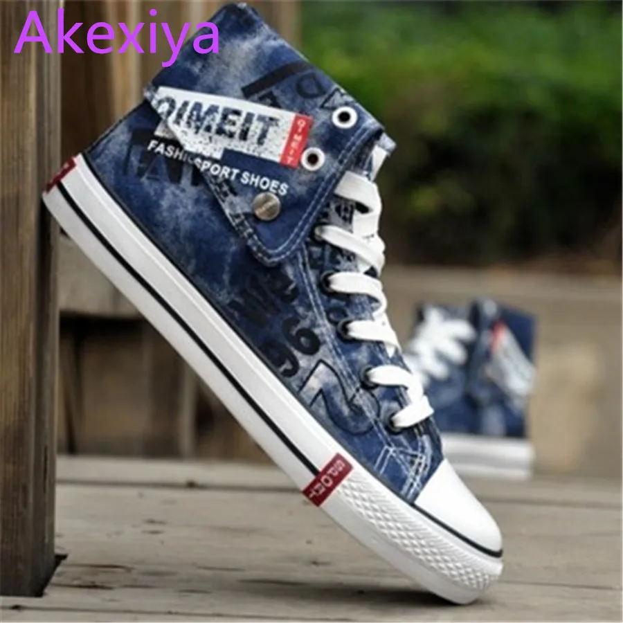 Akexiya Brand Men's Cuff Graffiti Casual Canvas Shoes Male Breathable