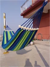 Portable Outdoor Anti-rollover Hammock Garden Sports Home Travel Camping Swing Canvas Stripe Hang thin Hammock Red Blue 190x80cm