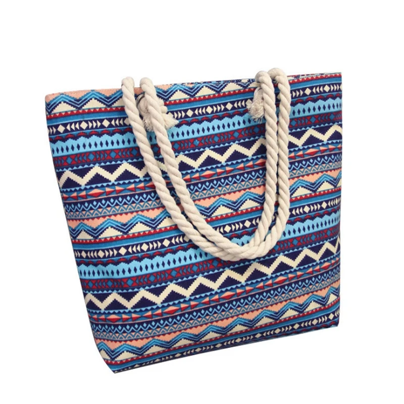 

Berno fly Summer Women Canvas bohemian style striped Shoulder Beach Bag Female Casual Tote Shopping Big Bag floral Messenger Bag