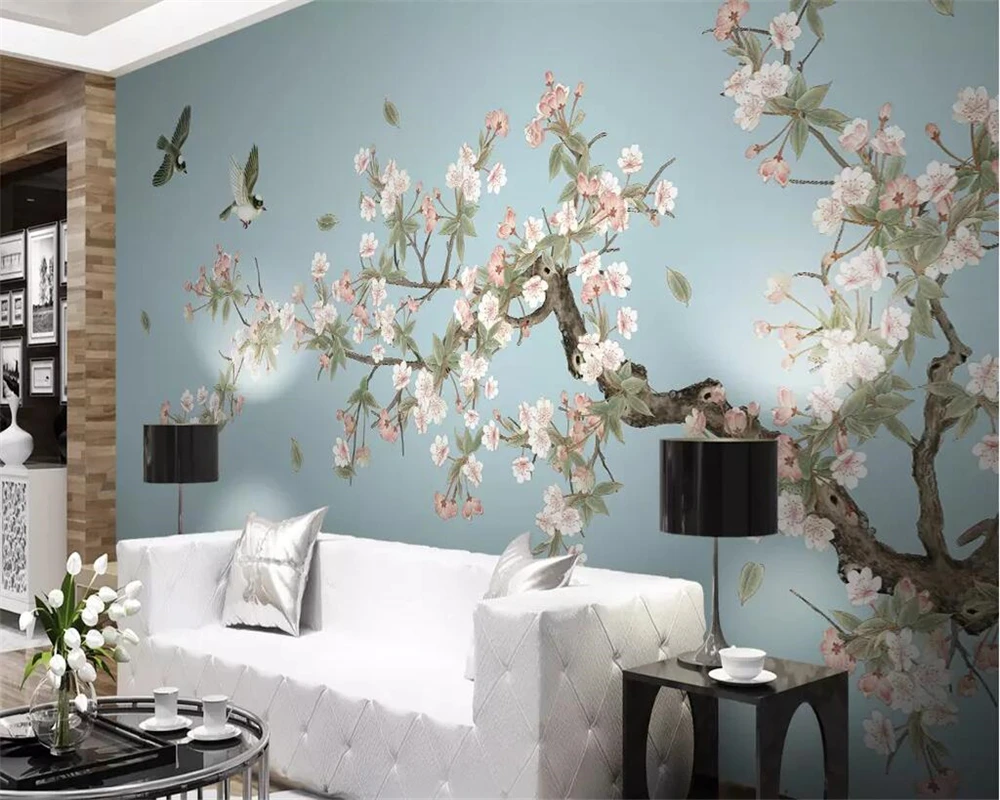Beibehang Бегония цветок Настенные обои китайский ручная роспись тщательный Цветок Птица ТВ фон настенные фрески 3d обои