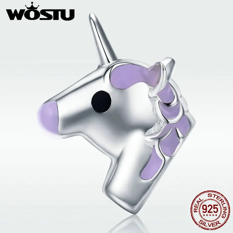 

WOSTU Hot Sale Real 925 Sterling Silver Licorne Charm fit Beads Bracelet Bangles S925 Silver DIY Jewelry Gift DXC671