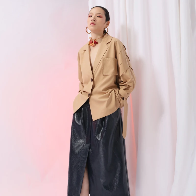Printemps Apricot Femmes Taille Veste Abricot Revers Ji586 purple 2019 De Marée Manches Ruban Manteau Lâche Grande Point eam À Longues Mode Nouveau RZOAqEgwx