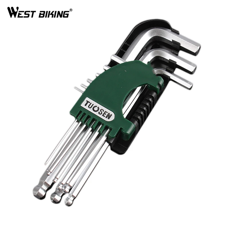WEST BIKING 9 Piece Long Arm Metric Hex Key Set Allen wrench 1.5 10 mm