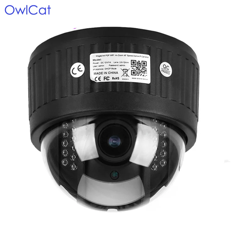 

OwlCat 5X Zoom HD 1080P Indoor Wireless Revolving Dome PTZ IP Camera Audio Microphone Wifi SD Card IR Night Onvif P2P