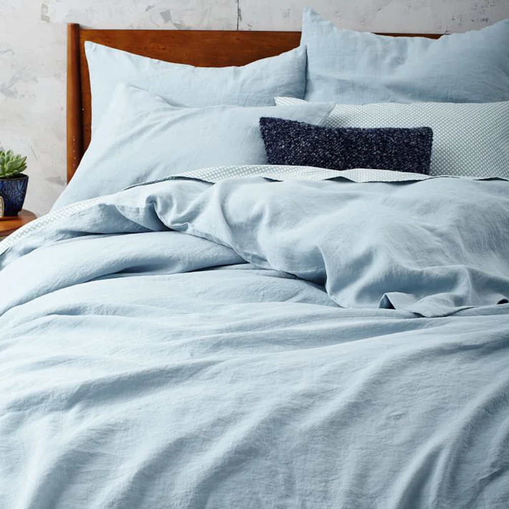 Blue Washed Pure Linen Duvet Cover Set King Size Flax Linen