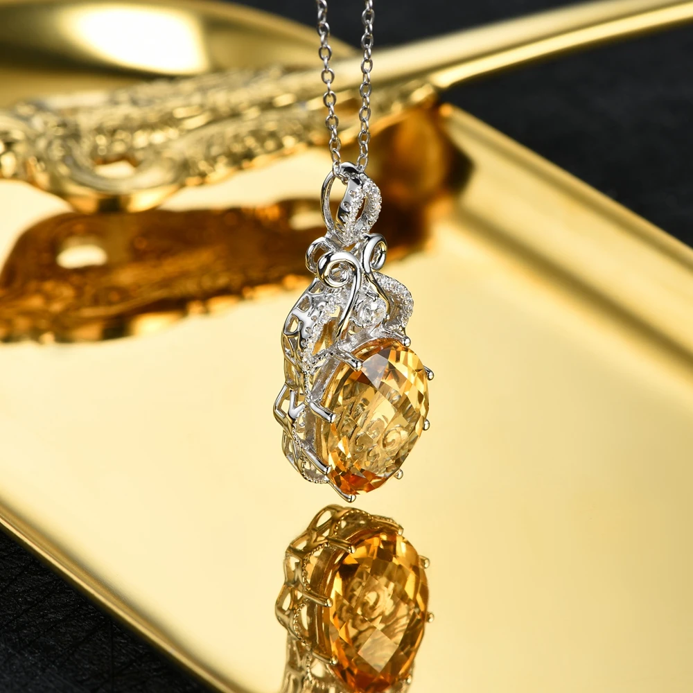 L& Цзуань 9.37ct натуральный цитрин кулон с S925 стерлингового серебра Цепочки и ожерелья Fine jewelry Натуральный камень подвески для Для женщин подарок
