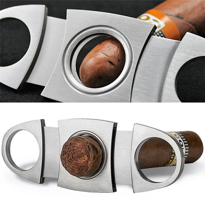 Pocket Cigar Cutter Stainless Steel Double Blade Knife Guillotine Scissors for Most Size of Cigars Smoking Accessories (2)