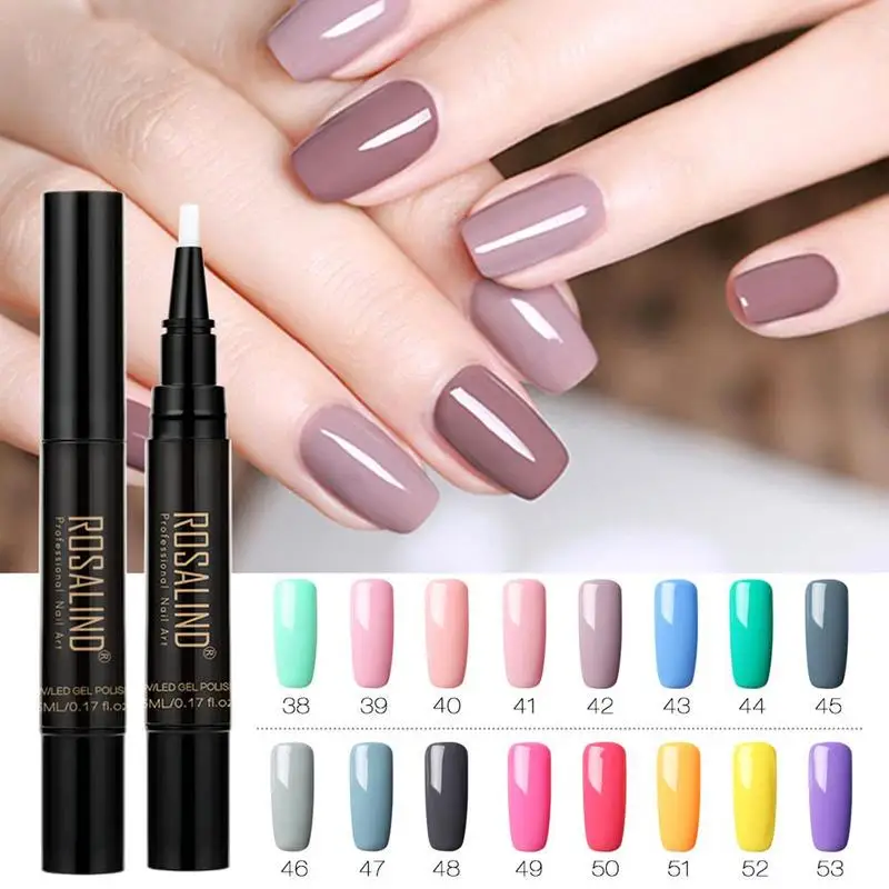 

ROSALIND Solid Nail Polish Semi Permanent UV Hybrid Nail Gel Polish Nail 5ML Brush Pen Nails Soak Off Top White Gel Lacquer
