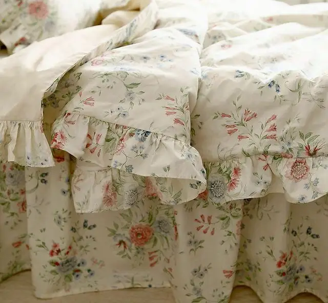 Rustic Rural Vintage Blue Rose Ruffle Cotton Bedding Sets Luxury Full Size Duvet Cover Set Rustic Rural Vintage Blue Rose Ruffle Cotton Bedding Sets Luxury Full Size Duvet Cover Set