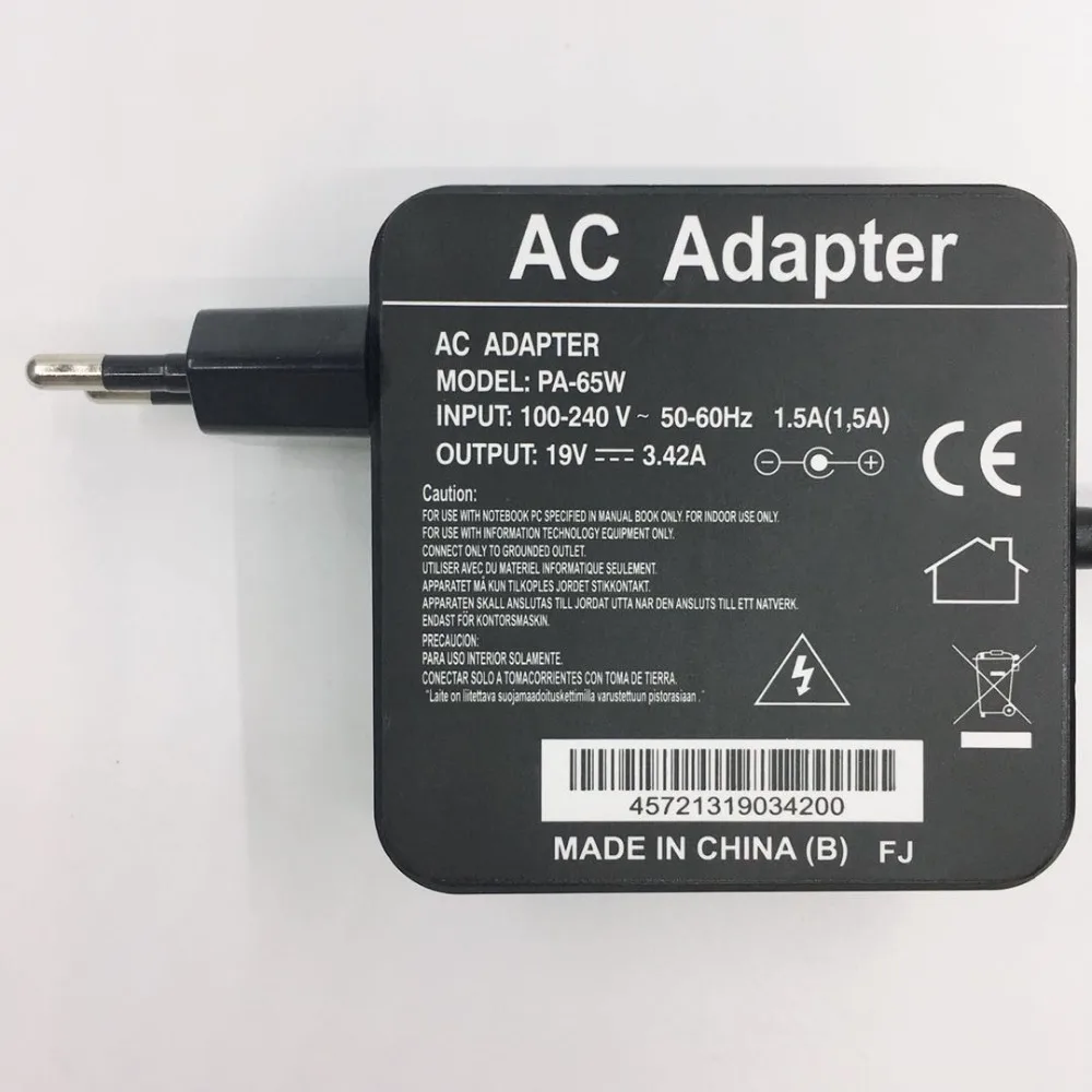 65 w 19 V 3.42A ЕС Подключите адаптер переменного тока Батарея Зарядное устройство для Asus X751m X750LN-TY012H TP500L TP550L Q552 X552E X551 X550C EXA1208EH