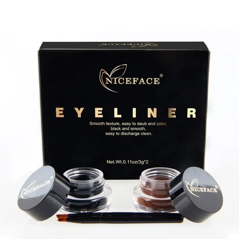 Brown Black Colors Eyeliner Gel+2pcs Eyeliner Brushes Makeup Cosmetic
