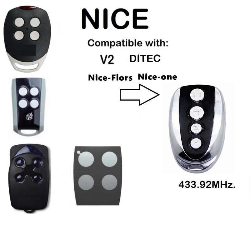 

V2, Ditec GOL4, Nice Flors, Nice One compatible Remote Control duplicator Fob 433.92MHz rolling code top quality