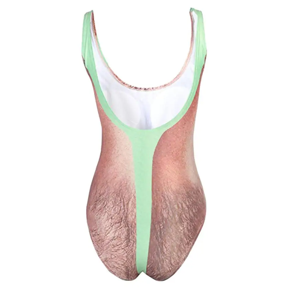 Funny Borat Women's One Piece Swimsuit - Sexy Chest Hair Bathing Suit for Summer Swimwear - Joke Bather Novelty Beachwear image 4