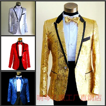 

The singer host costume suit Men's purple red yellow blue dance silver black sequined jacket singer costumes clothing
