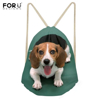 

FORUDESIGNS Cute 3D Dogs Beagle Printing Women Men Drawstring Bags Fashion Beach Sack Bags for Woman Softback Storage Backpacks