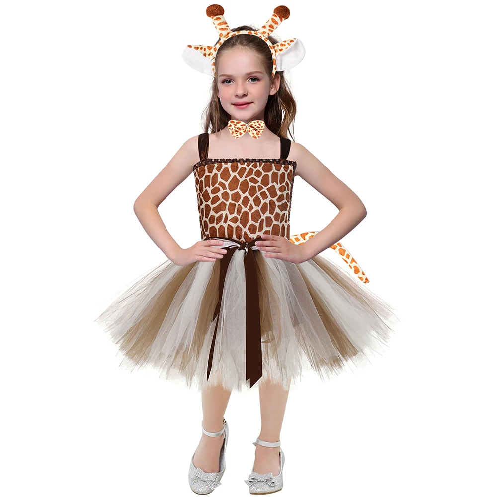 Giraffe Girl Tutu Dress With Matching Headband Set Baby Kids Cute Animal Role Play Costume Outfit Clothes For Halloween Birthday