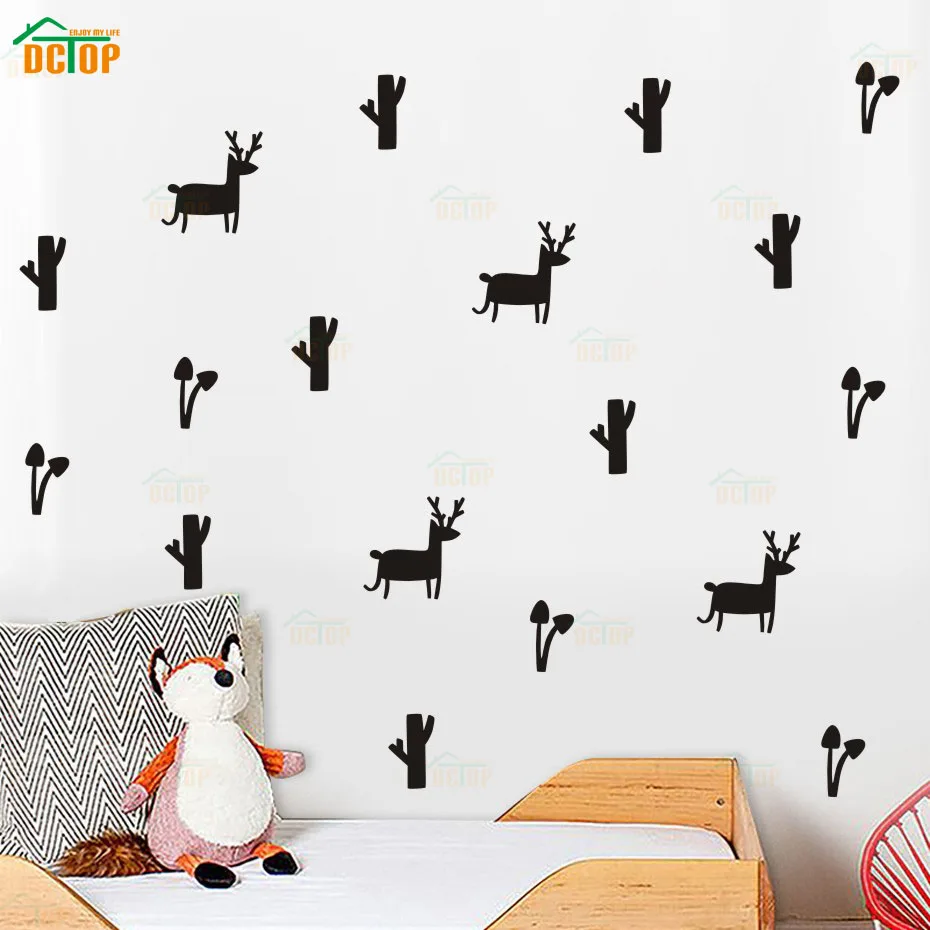 

Deers Decals Woodland Animal Cartoon Wall Sticker For Kids Nursery Bedroom Modern Home Decoration Waterproof Wallpaper Removable
