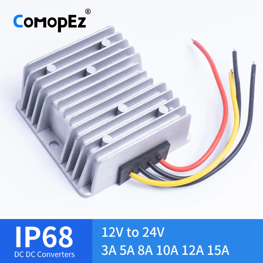 Ceny 12 V do 24 V 3A 5A 8A 10A 12A 15A DC DC konwerter napięcia wodoodporna IP68 certyfikat CE 12VDC do 24VDC 10AMP Boost Converter