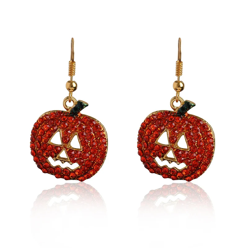 Full Crystal Earrings Girls Fashion Dangle Rhinestone Pumpkin Charms