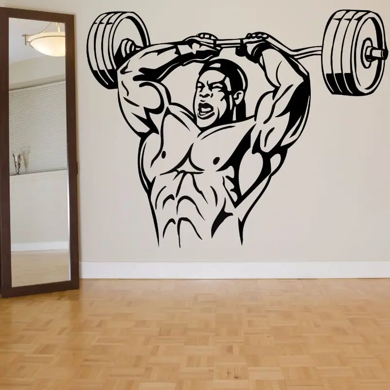 Vinyl Wall Decal Training Iron Sport Gorilla Gym Barbell Decor
