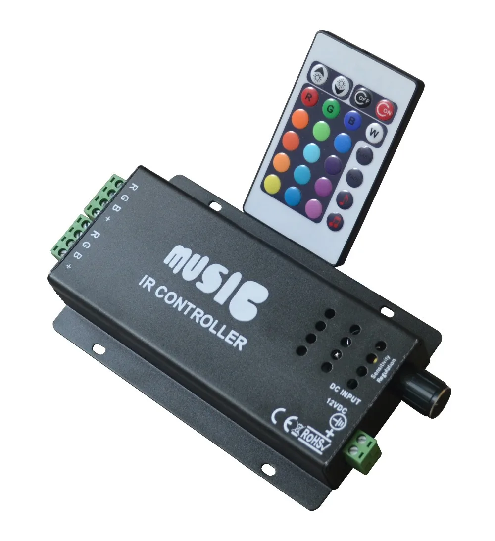 RGB LED music controller with 24key IR remote;DC12 24V input;6A*3CH
