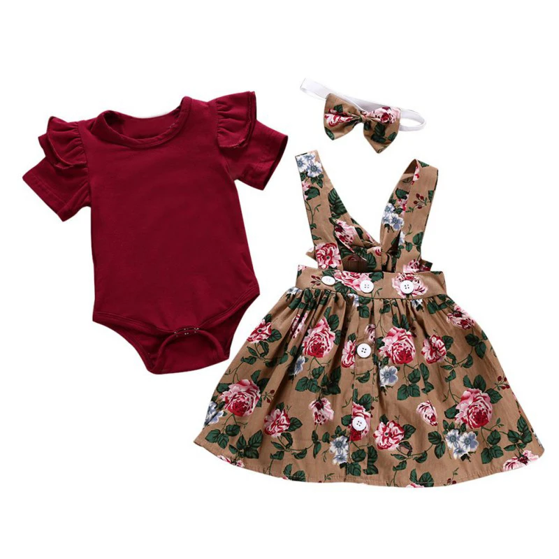 3Pcs Girl Clothes Set Infant Baby Girls Fly Sleeve Rompers Jumpsuit Floral Strap Outfits Set Cute Headband 3Pcs Girl Clothes Set Infant Baby Girls Fly Sleeve Rompers Jumpsuit Floral Strap Outfits Set Cute Headband