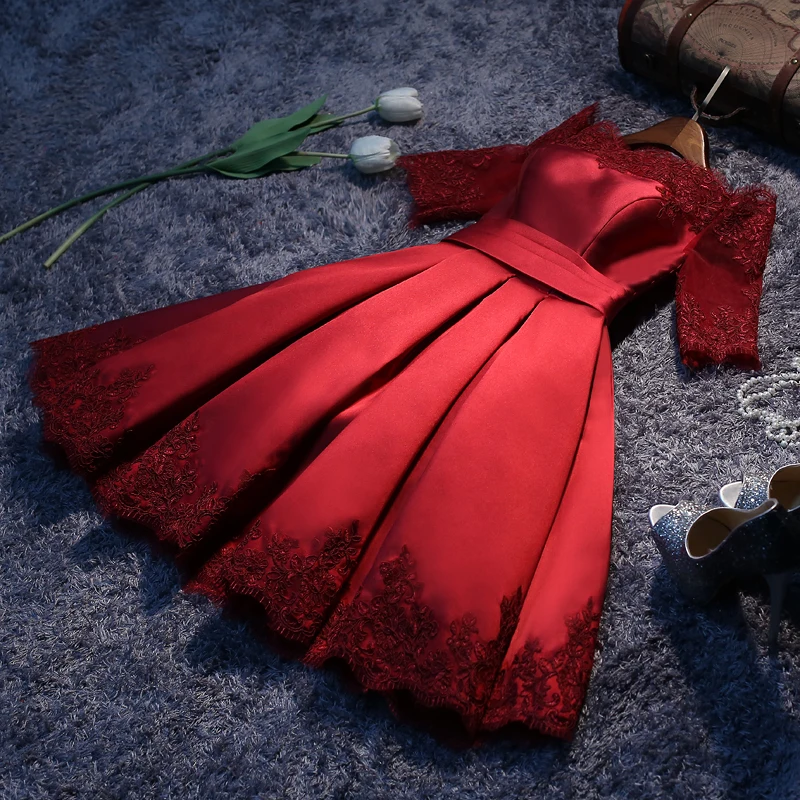 ruthshen Reflective Dres Burgundy Pink Prom Dresses Knee Length Appliques Party Dress Off The Shoulder Formal Gown Short Sleeves