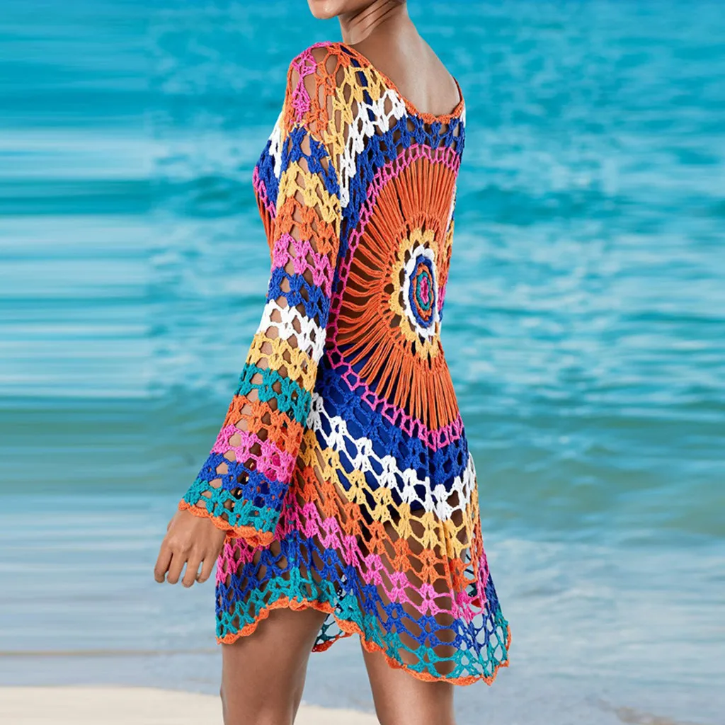 Летнее повседневное открытое бикини, Пляжное платье, ажурное вязаное крючком пляжное платье, женский купальник, пляжная одежда, парео, Saida De Praia