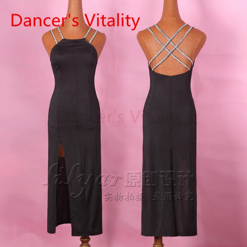 

2017 Latin Dance Dress Women Left Open Harness Back Opening Salsa Tango Rumba Flamengo Ballroom Latin Dance Competition Costumes