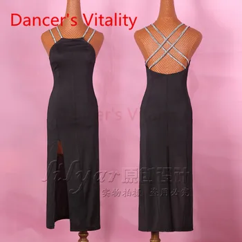 

2017 Latin Dance Dress Women Left Open Harness Back Opening Salsa Tango Rumba Flamengo Ballroom Latin Dance Competition Costumes