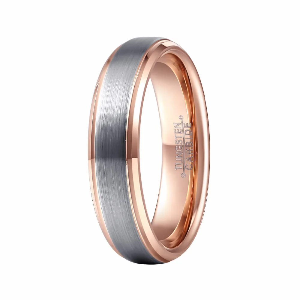 Mens Wedding Band Tungsten Ring Two Tone 6mm Brushed Silver With